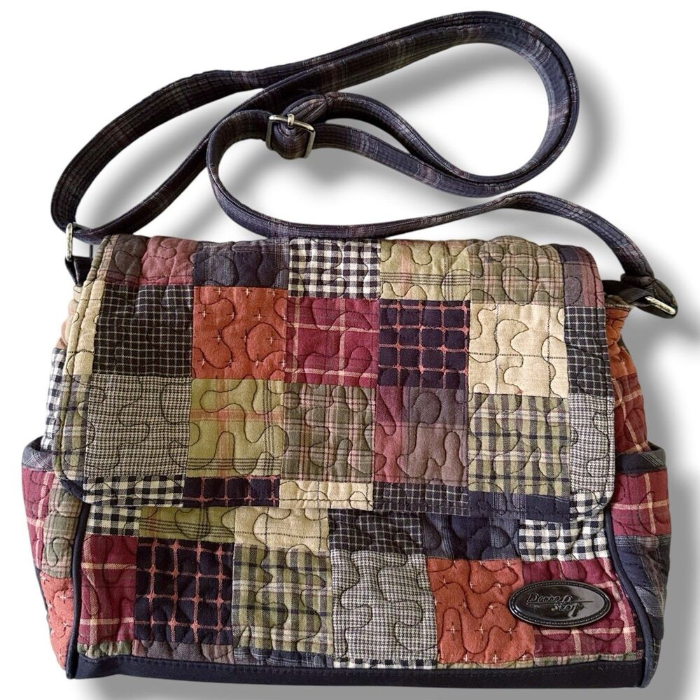 Donna Sharp Quilted Patchwork Earth Tones Plaid Handbag Shoulder Bag Purse